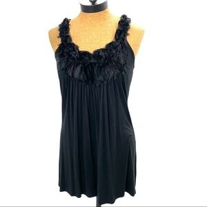 Soma Black Ribbon Ruffle Tank Top Pajamas Swing Trapeze Top Lounge Wear Small‍‍﻿